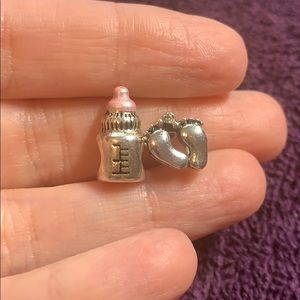 Baby bottle feet footprint European charm